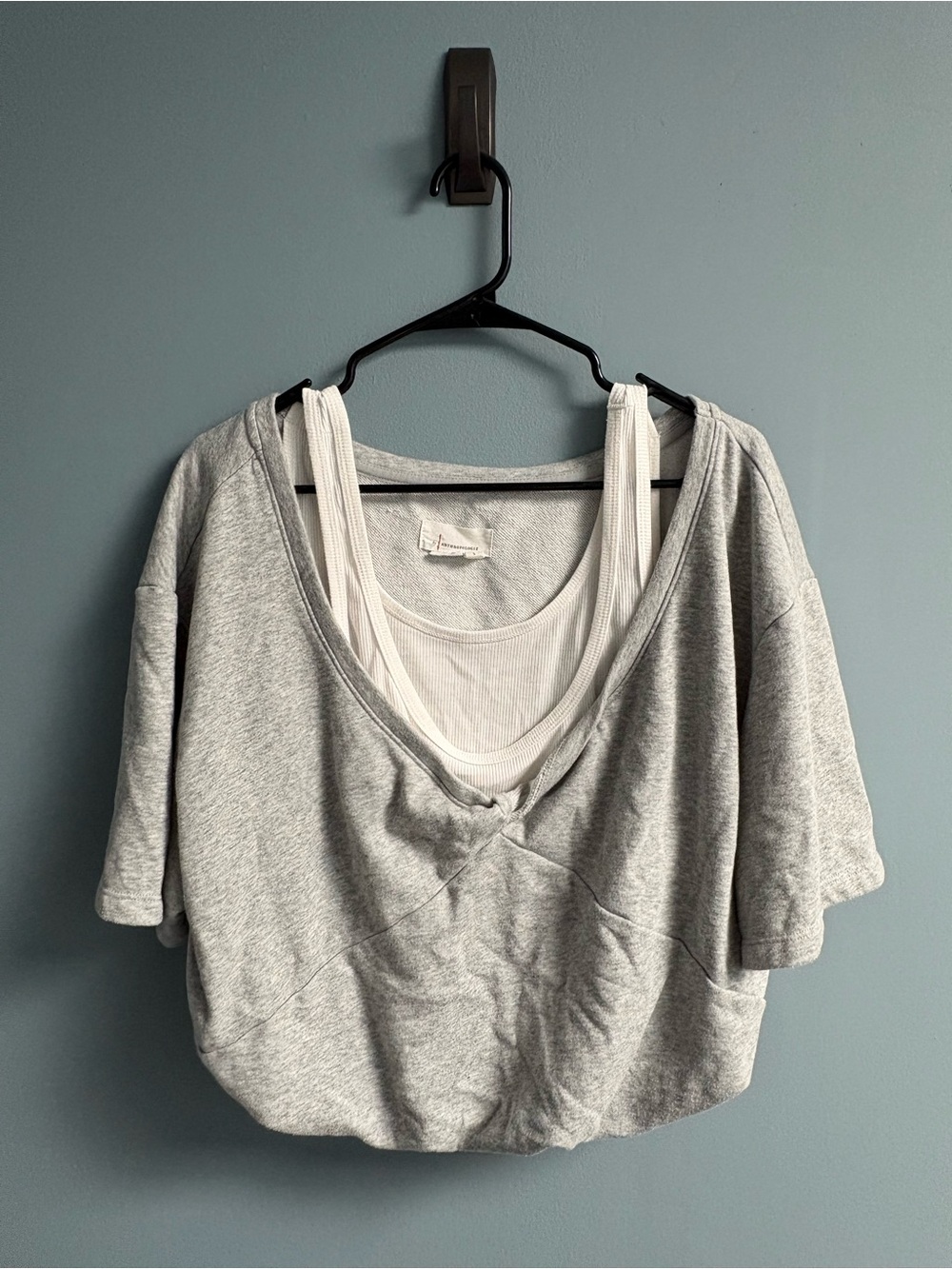 Anthropologie Light Gray Cropped Athleisure “Twofer” Top